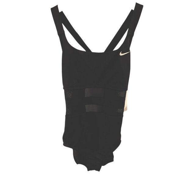 NEW NIKE BLACK ONE PIECE SWIMSUIT WITH MESH CUT OUTS SZ MEDIUM - Picture 3 of 5